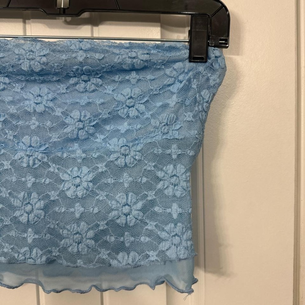 Blue lace tube top with ruffle hem. S - Picture 3 of 7